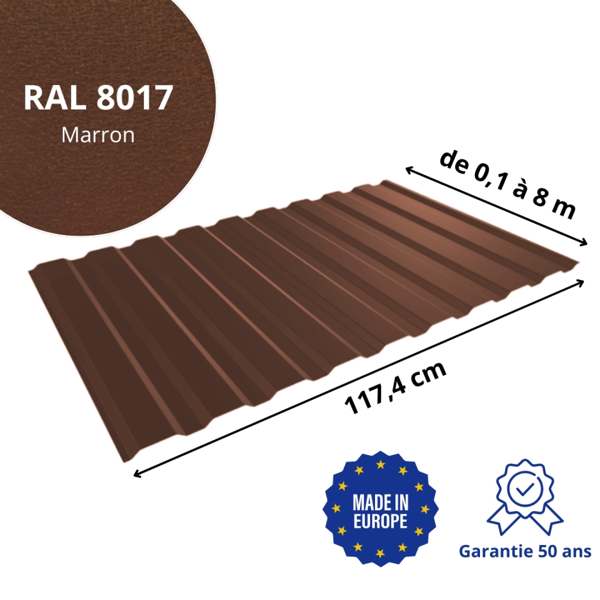 Tôle de bardage bac acier Medio Marron mat