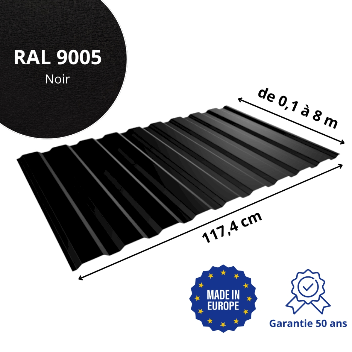 Tôle de bardage bac acier Medio Noir mat