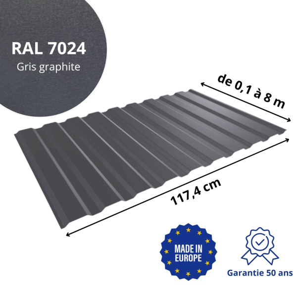 Tôle de bardage bac acier Medio Gris Graphite mat - 2