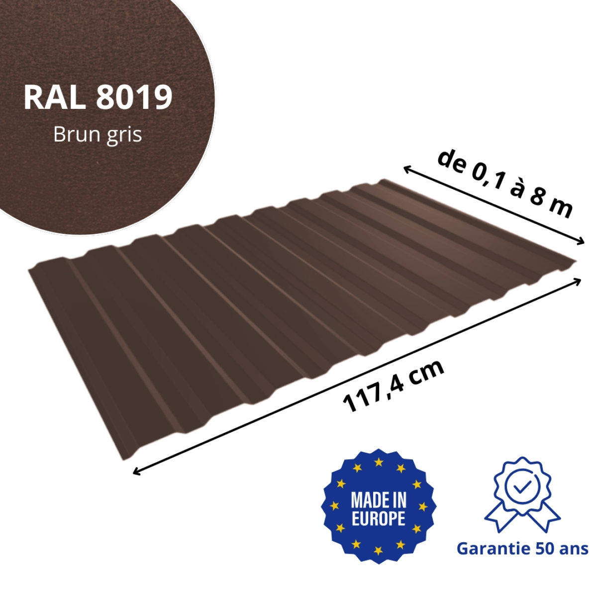 Tôle de bardage bac acier Medio Brun Gris mat