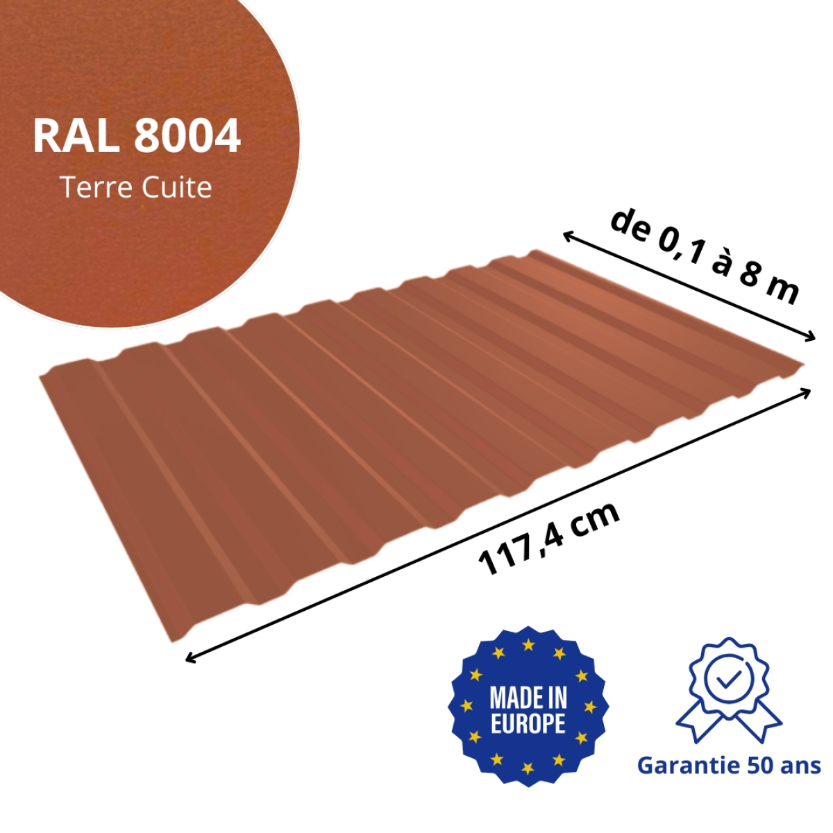 Tôle de bardage bac acier Medio Terre Cuite mat