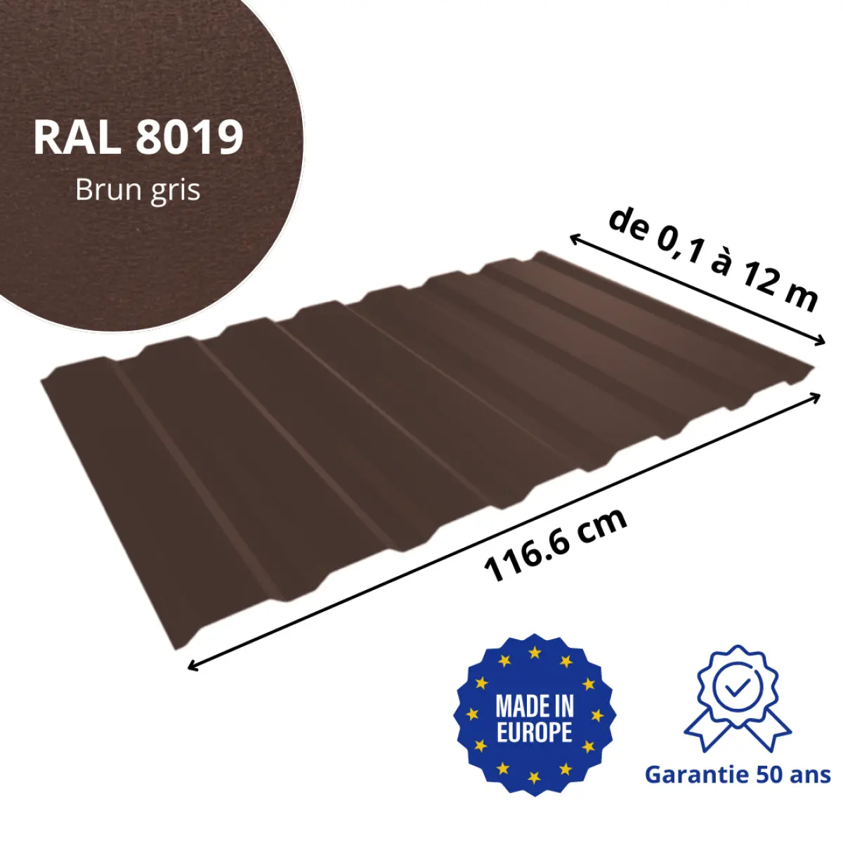 Tôle de bardage bac acier Vigo Brun Gris mat