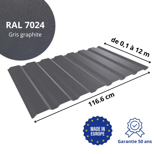 Tôle de bardage bac acier Vigo Gris Graphite mat - 2