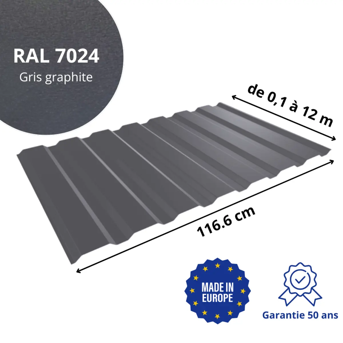 Tôle de bardage bac acier Vigo Gris Graphite mat