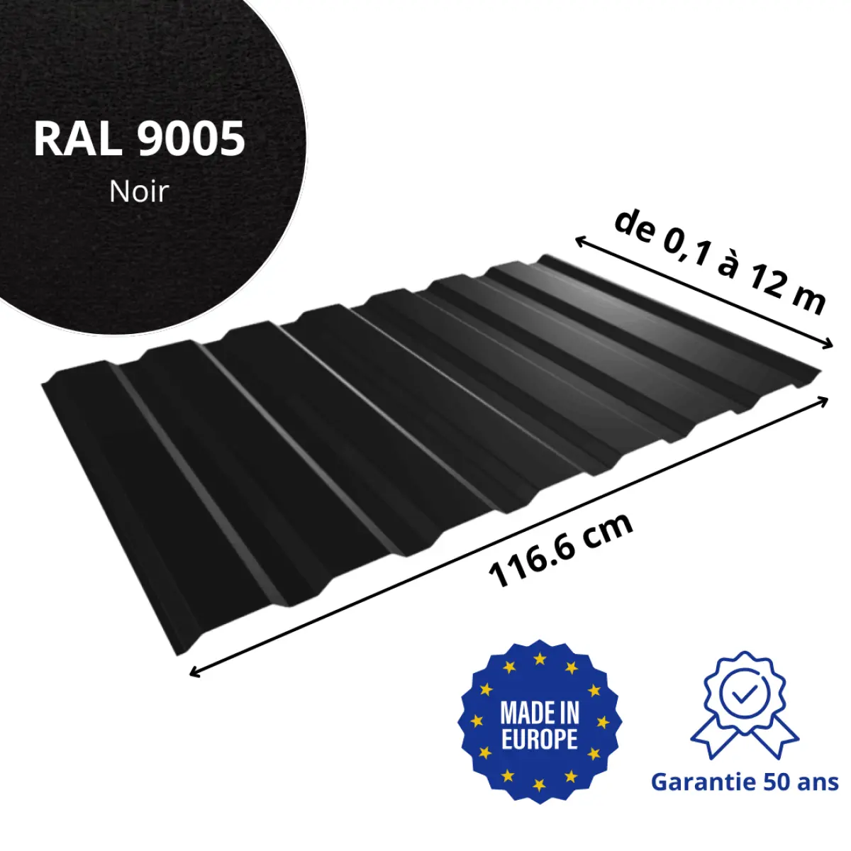 Tôle de bardage bac acier Vigo Noir mat