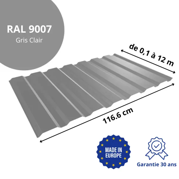 Tôle de bardage bac acier Vigo Gris Clair brillant - 2