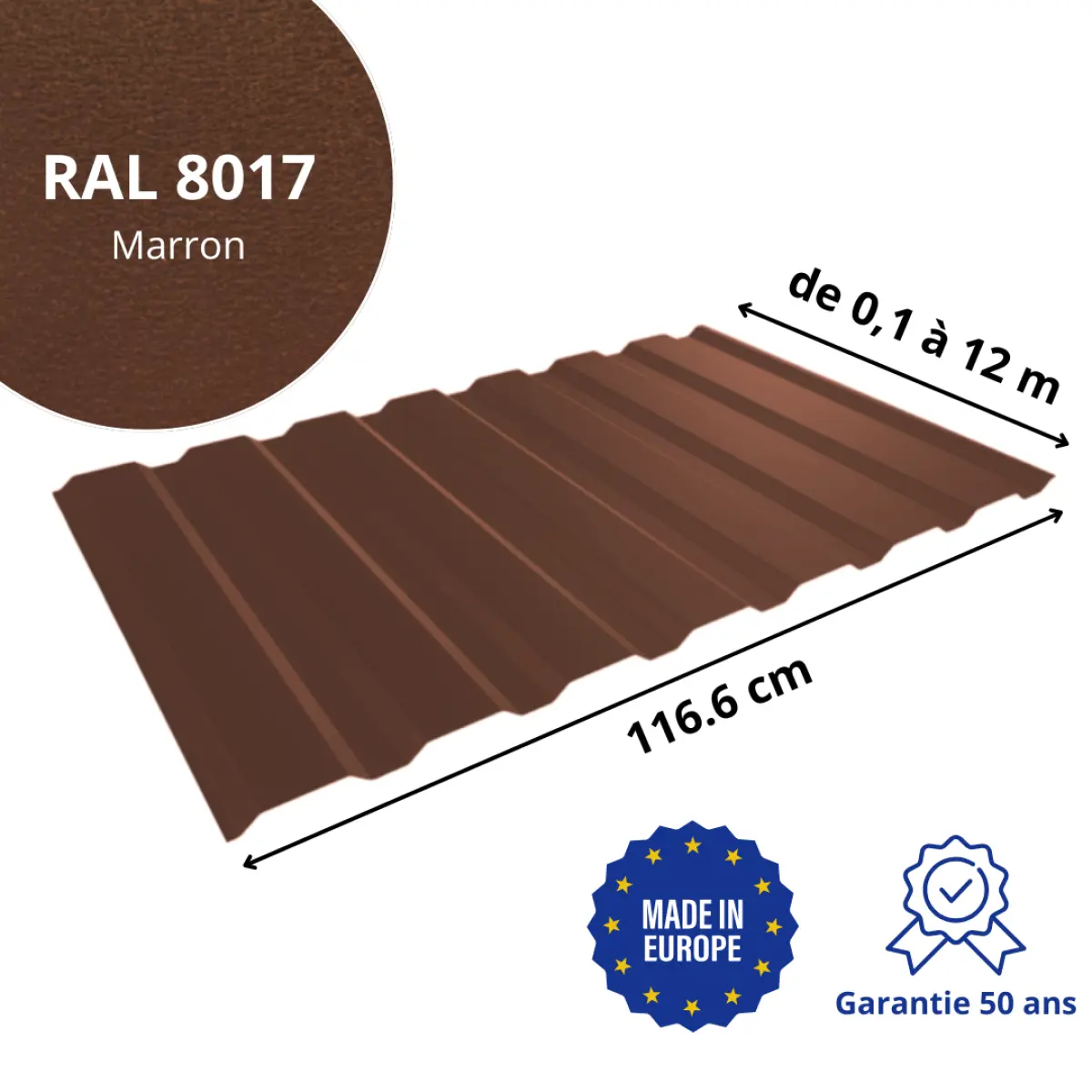 Tôle de bardage bac acier Vigo Marron mat