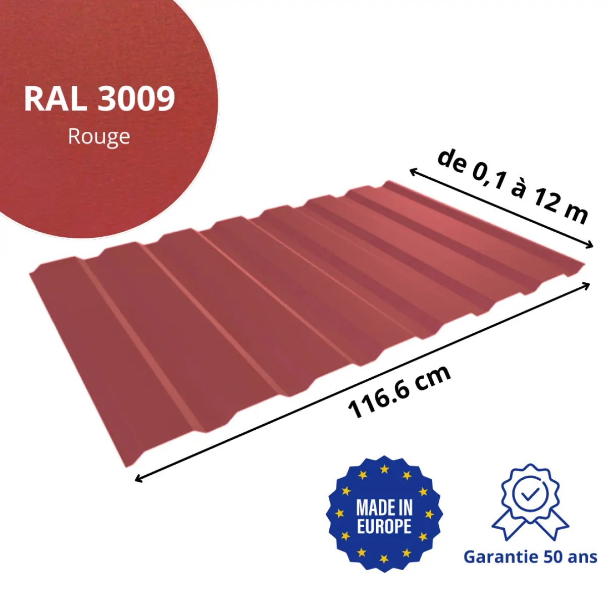 Tôle de bardage bac acier Vigo Rouge mat