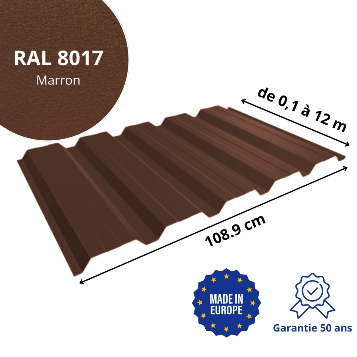 Tôle de bardage bac acier Alto Marron mat