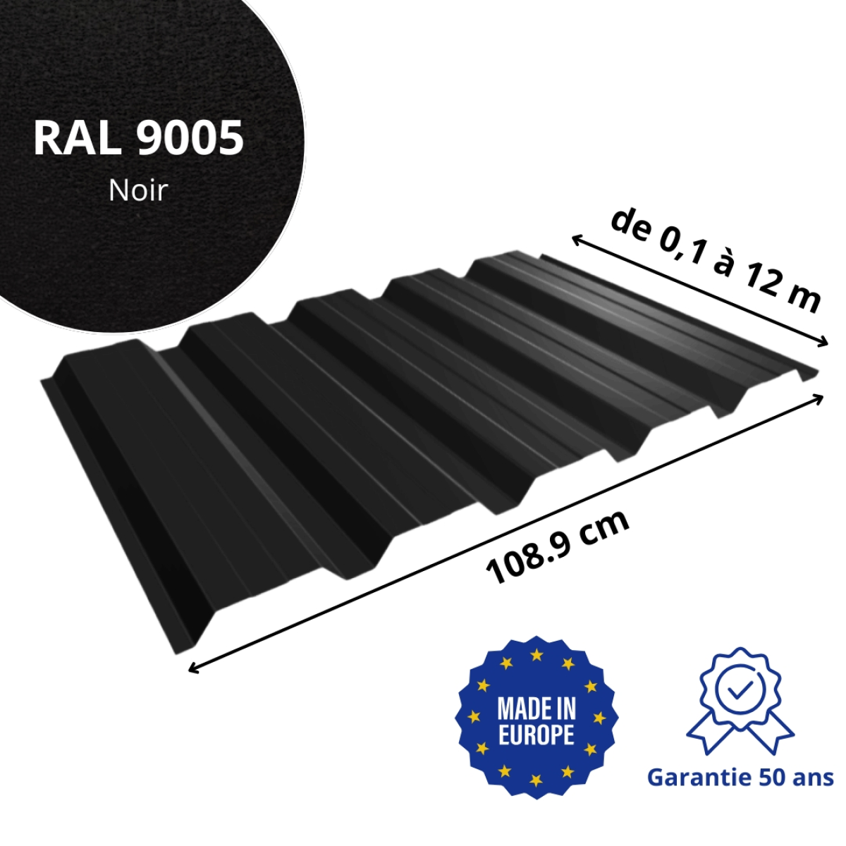 Tôle de bardage bac acier Alto Noir mat