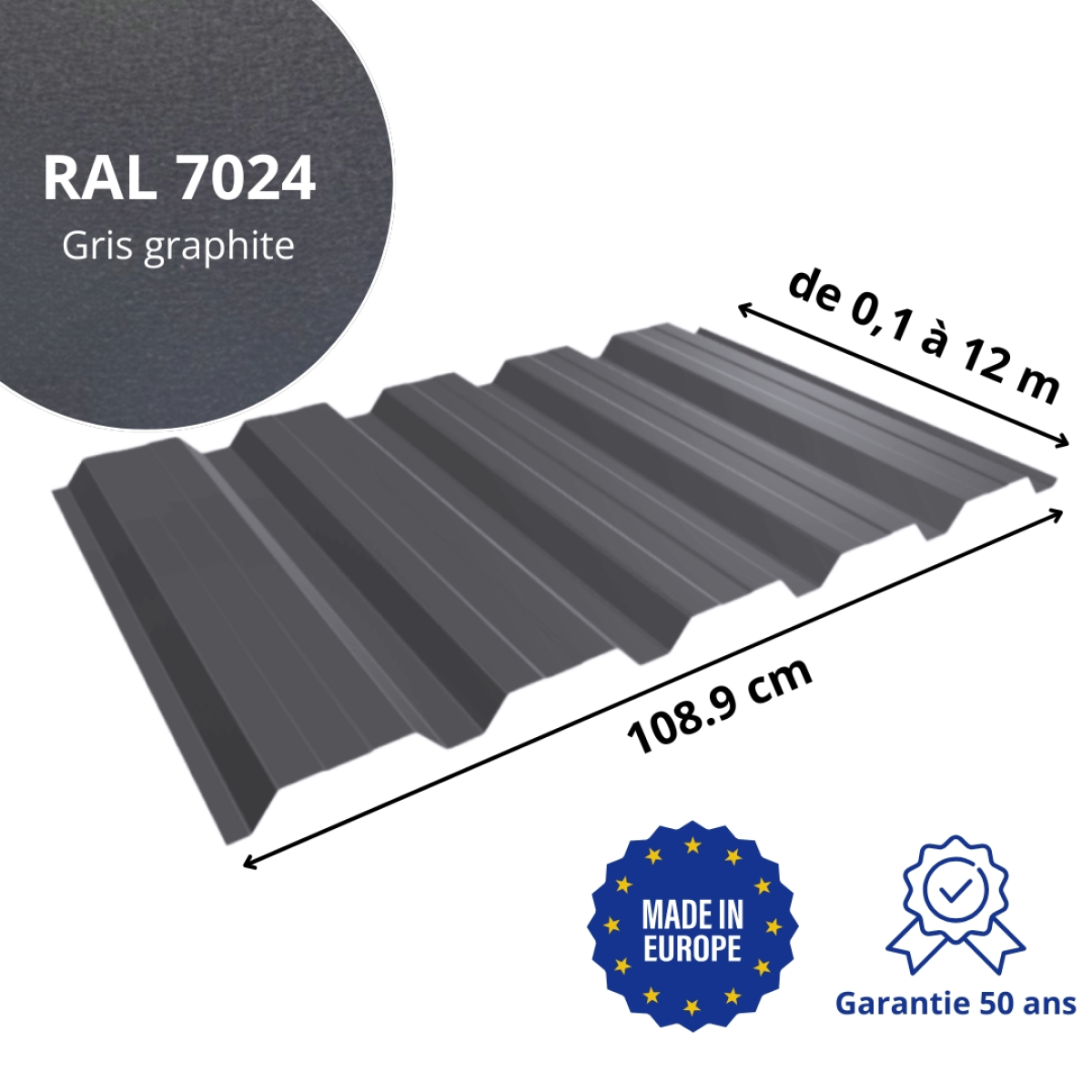 Tôle de bardage bac acier Alto Gris Graphite mat
