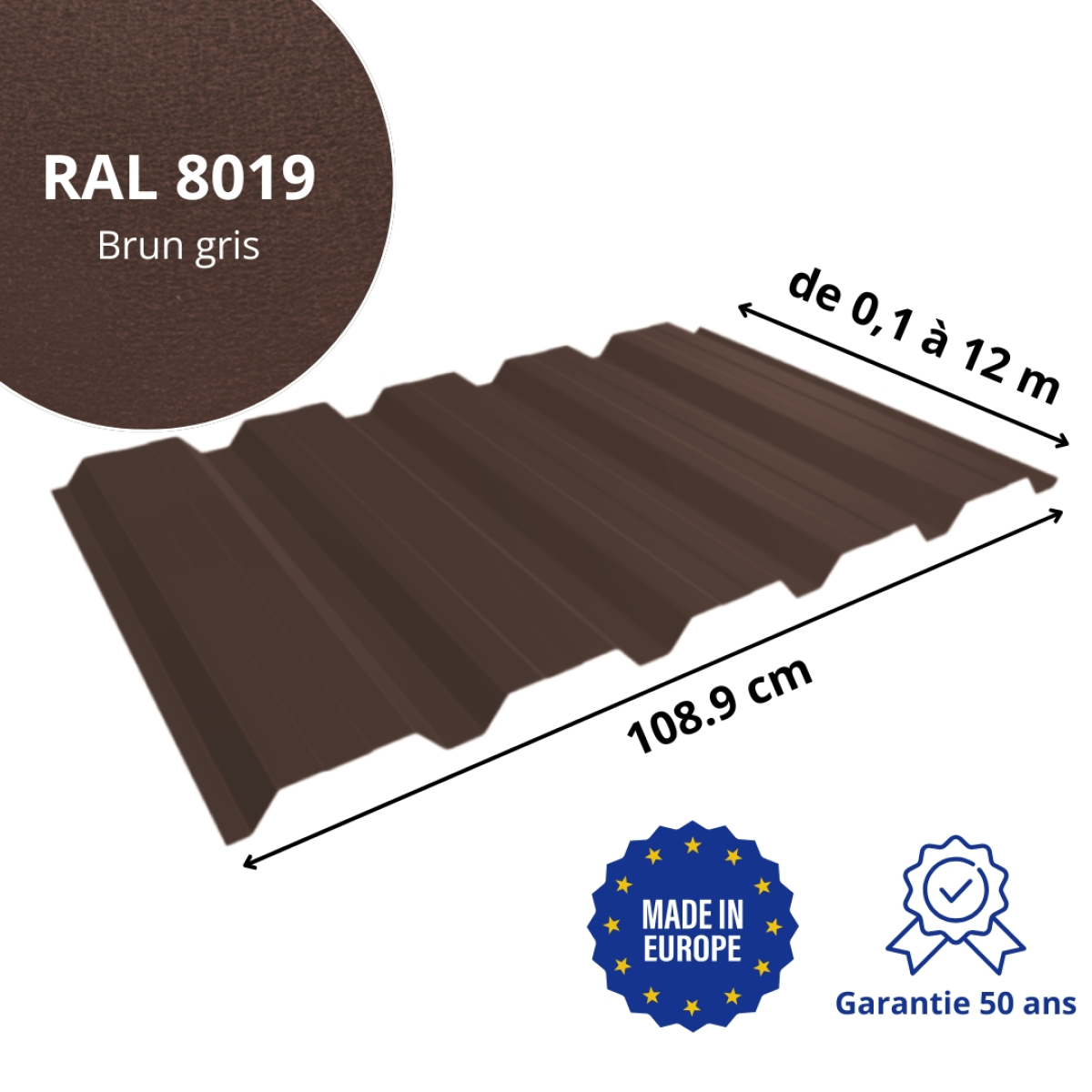 Tôle de bardage bac acier Alto Brun Gris mat