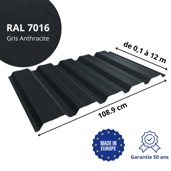 Tôle de bardage bac acier Alto Gris Anthracite mat - 2