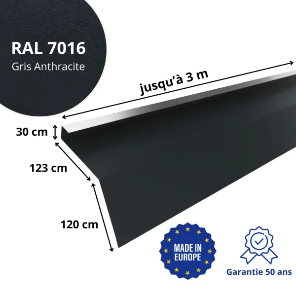 Tôle de gouttière avec surplomb pour toiture Savanna Gris Anthracite mat - 2