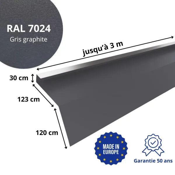 Tôle de gouttière avec surplomb pour toiture Savanna Gris Graphite mat - 2