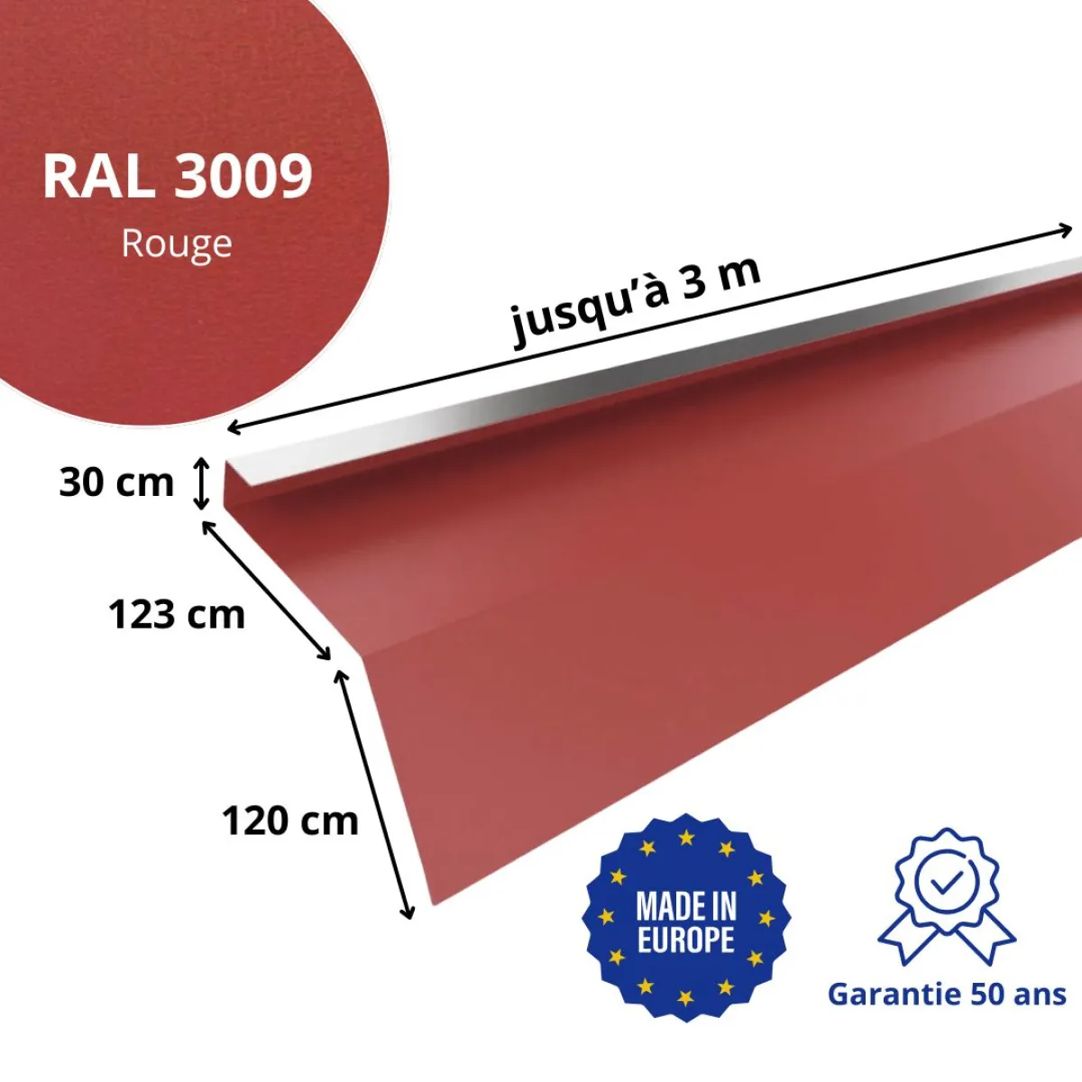 Tôle de gouttière avec surplomb pour toiture Savanna Rouge mat