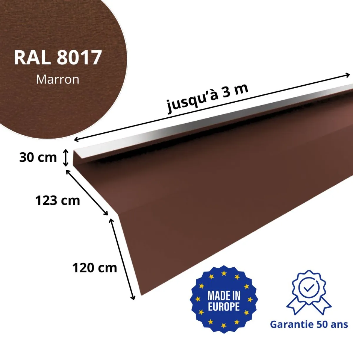 Tôle de gouttière avec surplomb pour toiture Savanna Marron mat