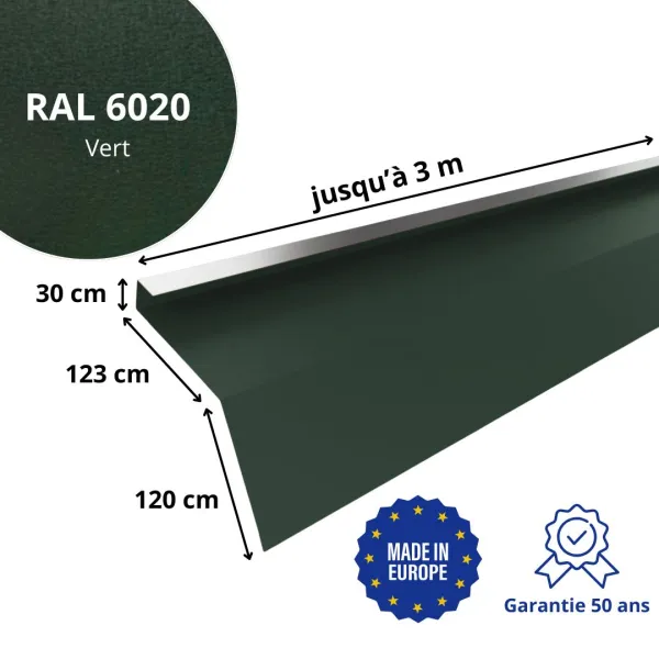 Tôle de gouttière avec surplomb pour toiture Savanna Vert mat - 2