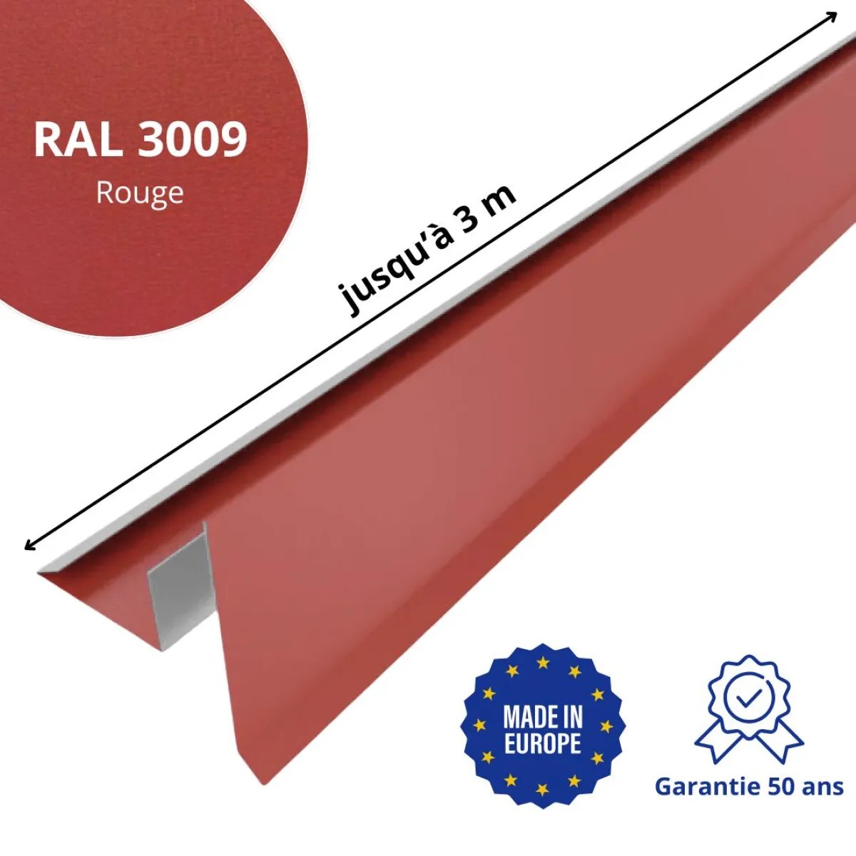 Tôle de rive avec rainure pour toiture Savanna Rouge mat