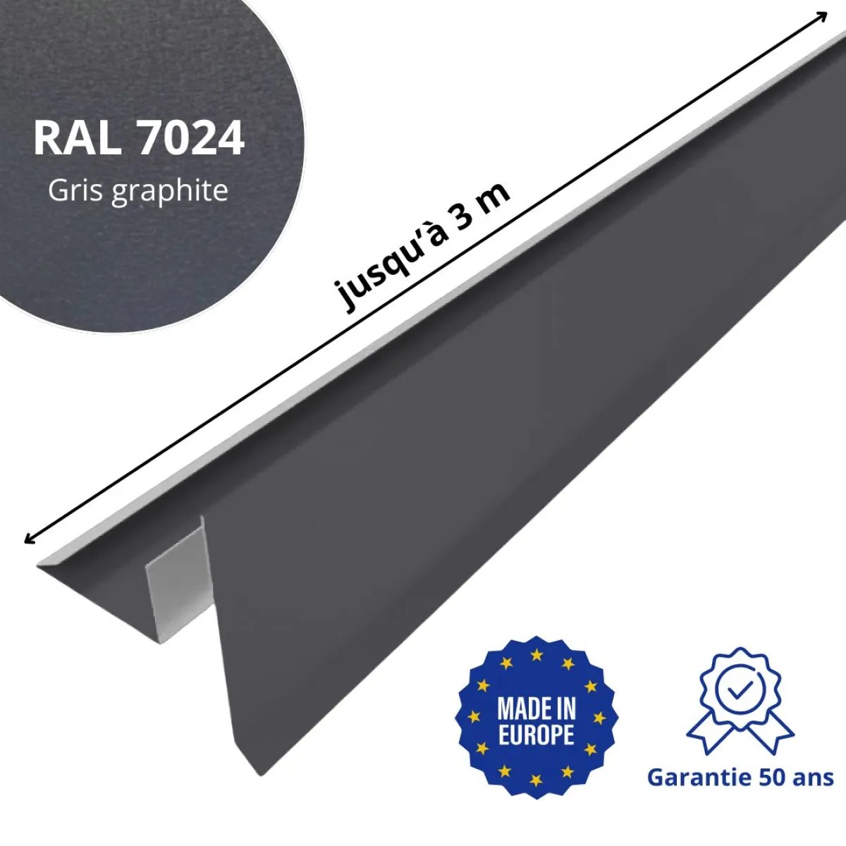 Tôle de rive avec rainure pour toiture Savanna Gris Graphite mat