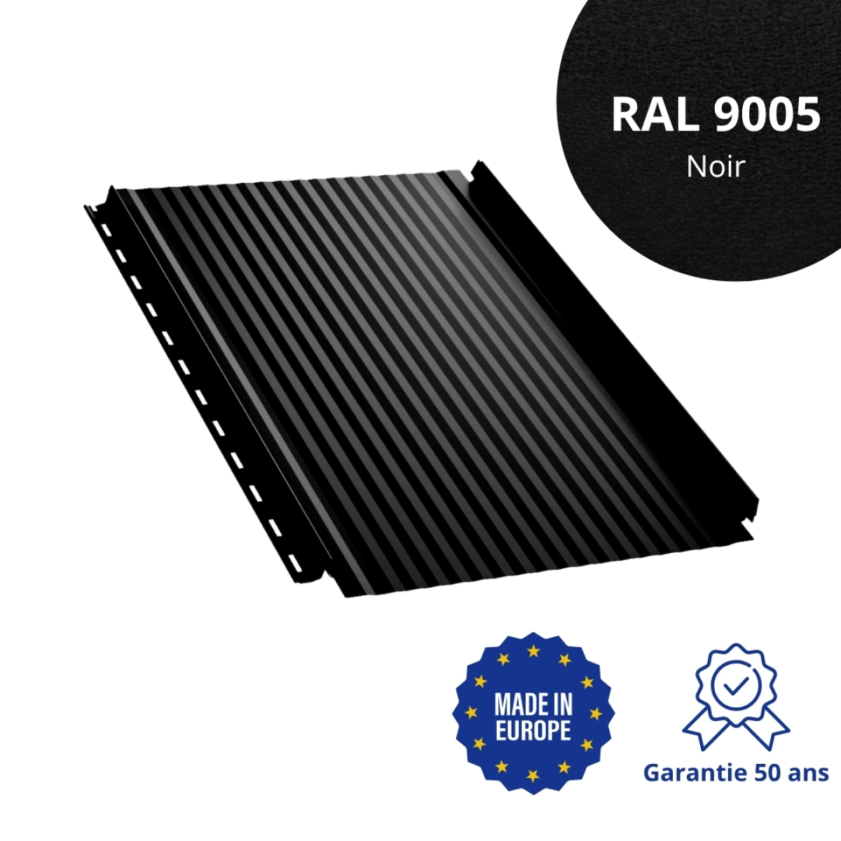 Joint debout Snap Lock micro-nervuré Noir mat