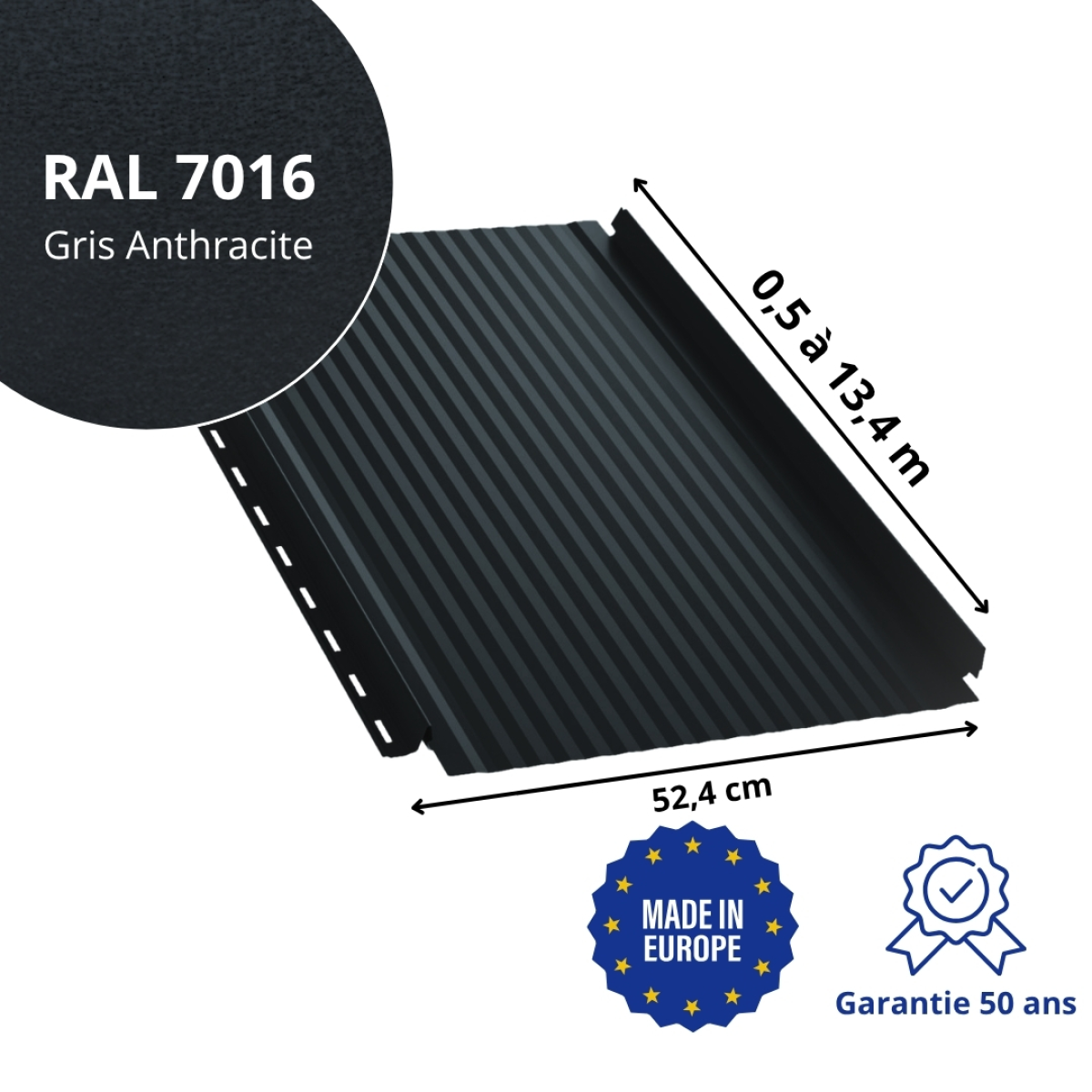 Joint debout Snap Lock micro-nervuré Gris Anthracite mat