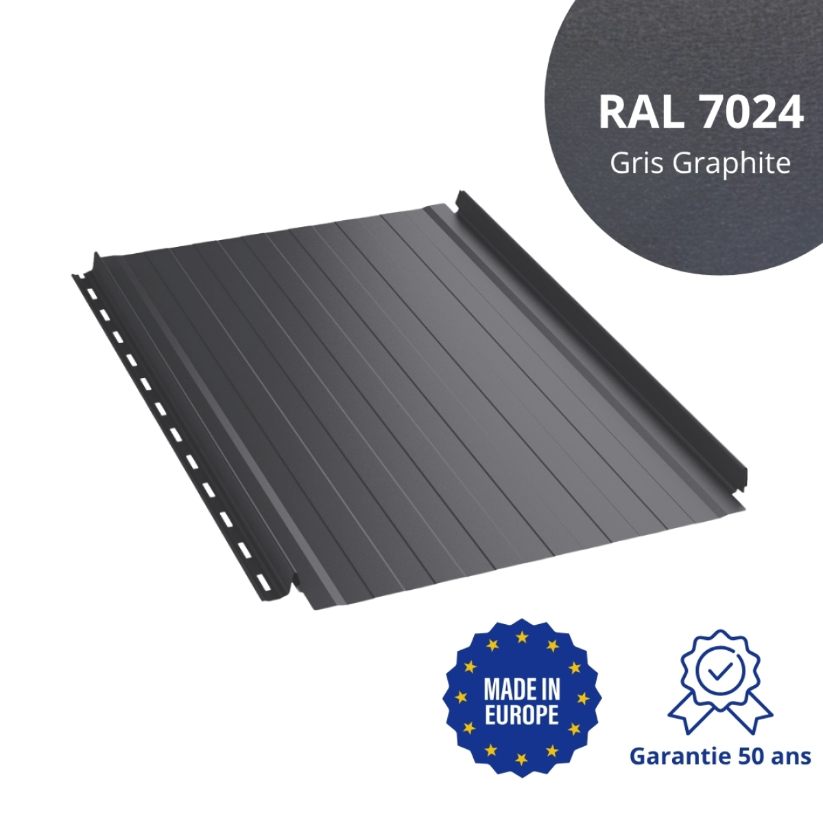 Joint debout Snap Lock ondulé Gris Graphite mat