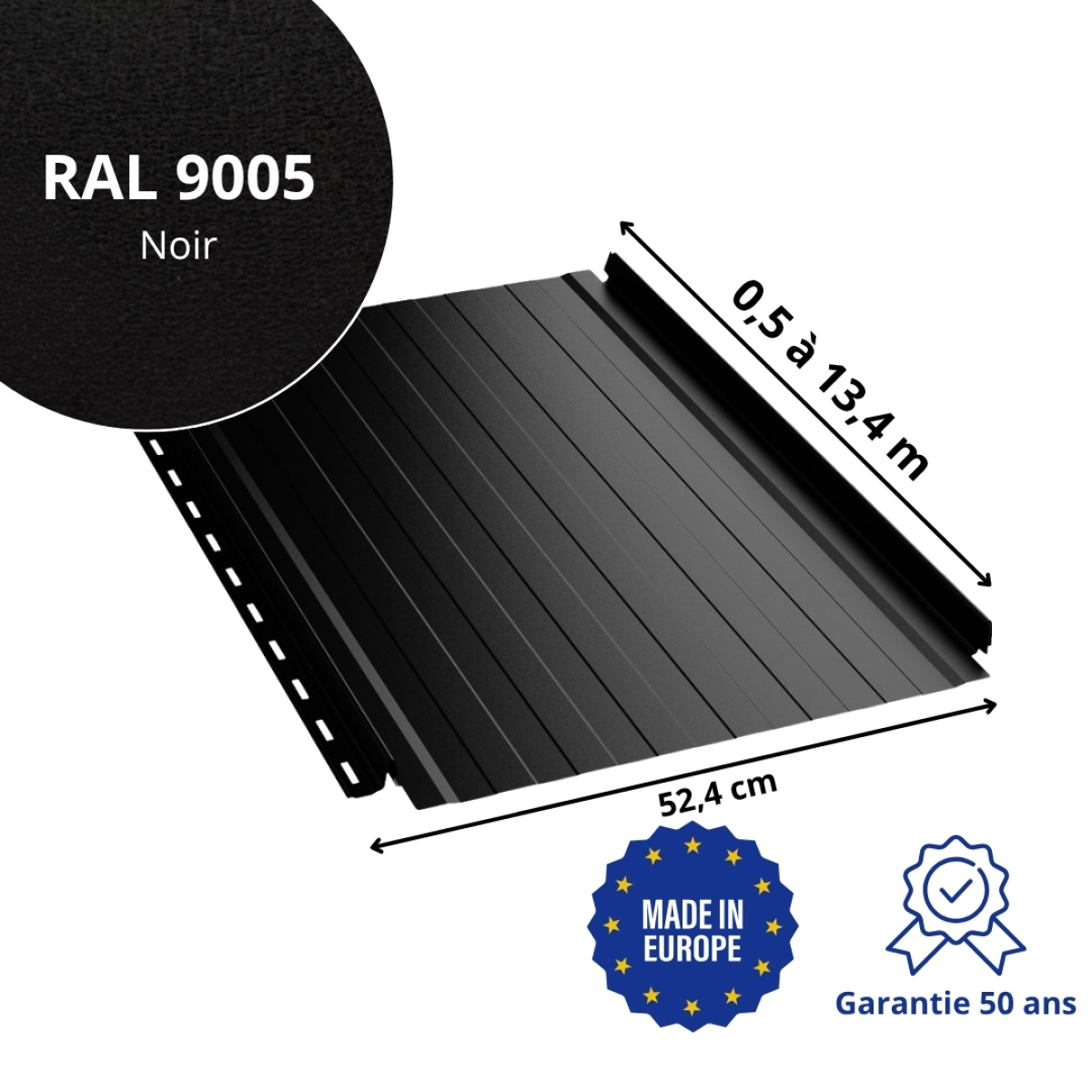 Joint debout Snap Lock ondulé Noir mat