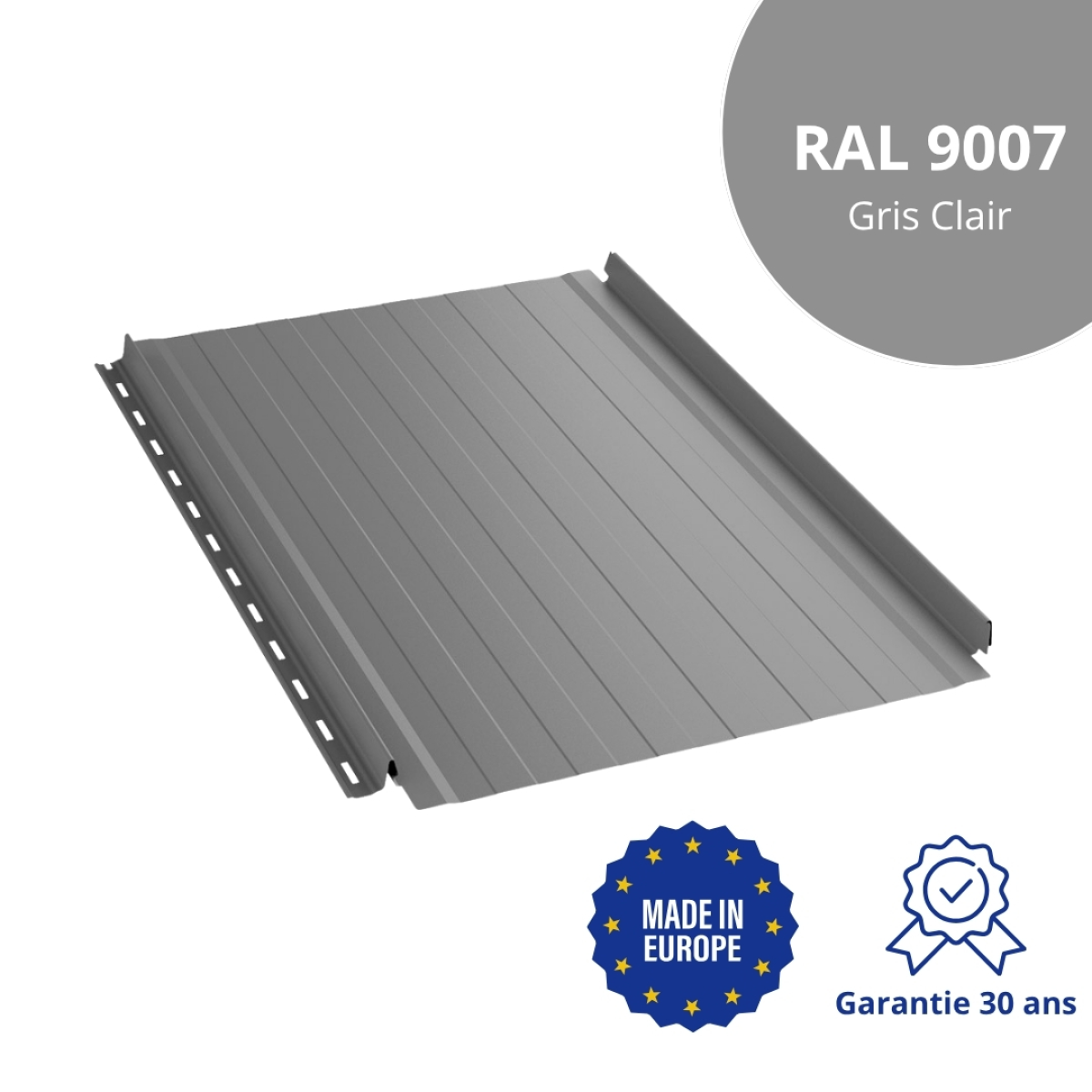 Joint debout Snap Lock ondulé Gris Clair brillant