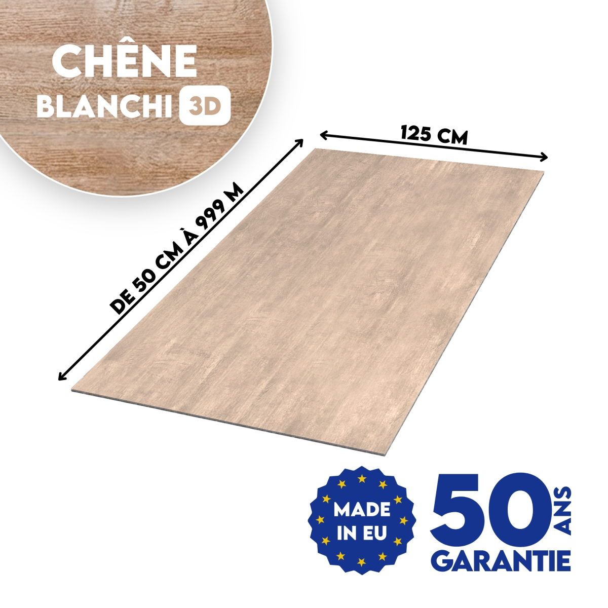 Tôle plane finition Chêne Blanchi 3D