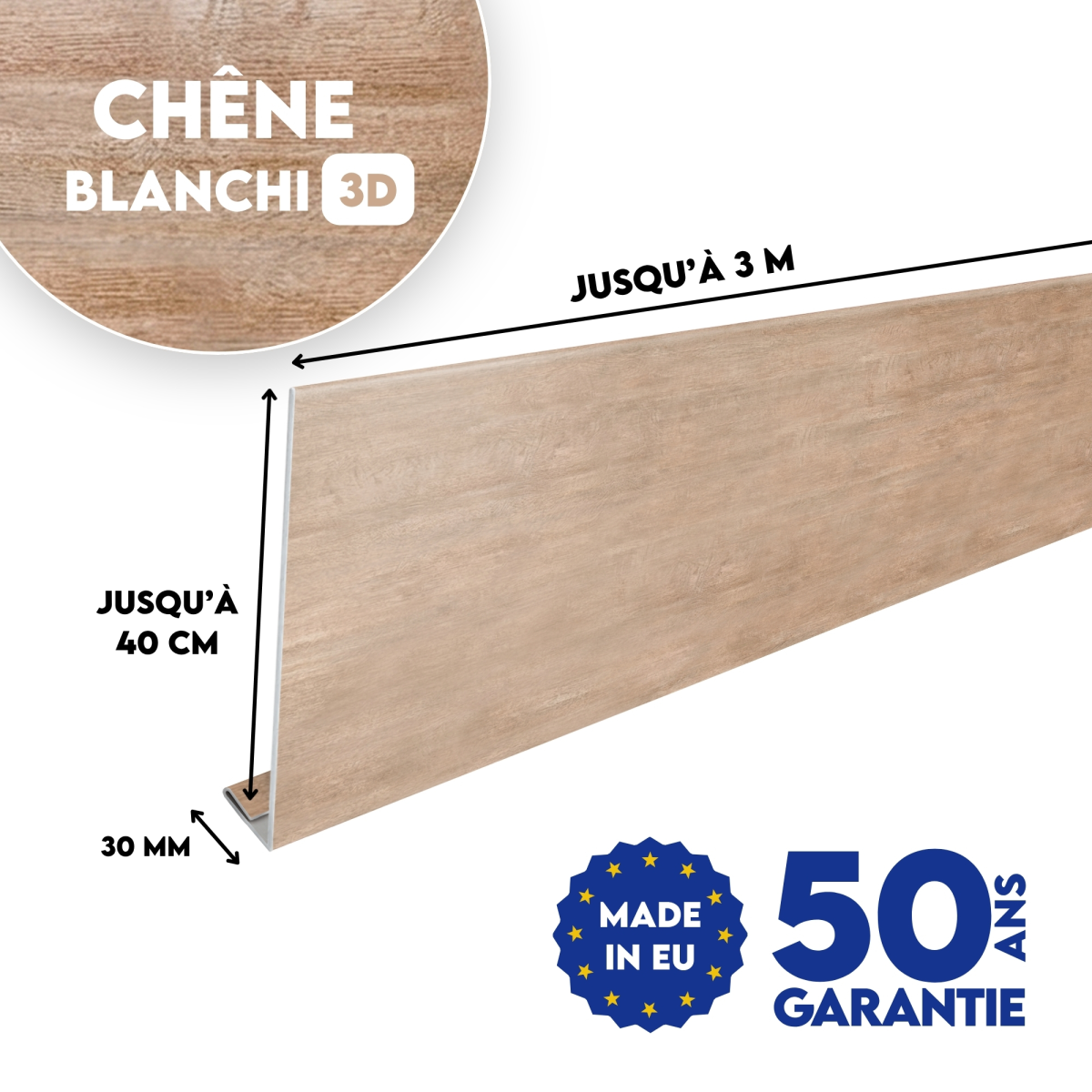 Habillage de gouttière Chêne Blanchi 3D