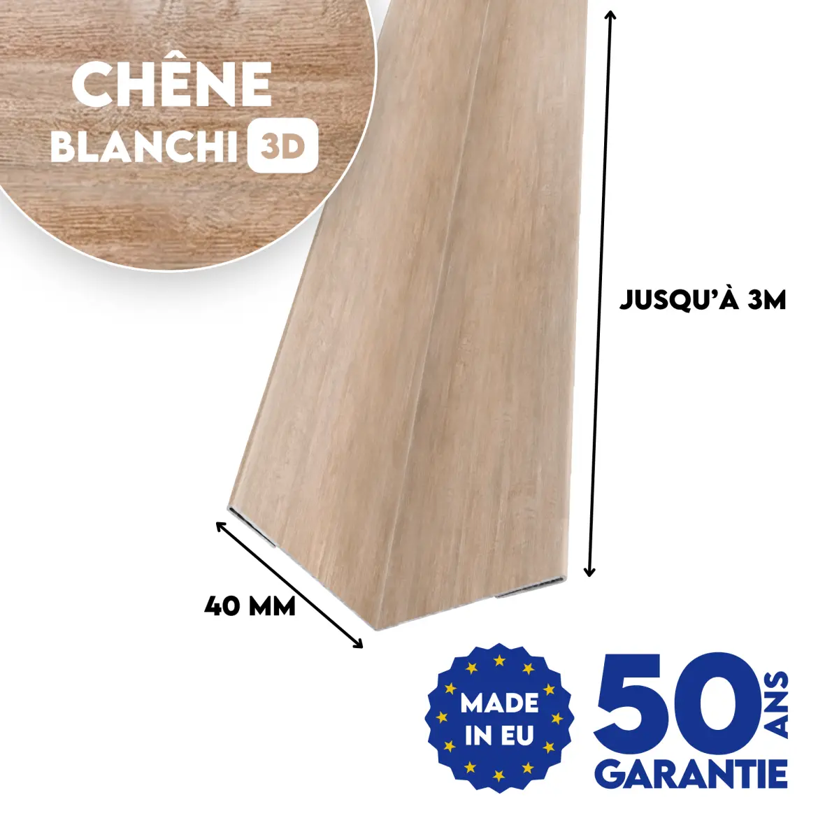 Profil d'angle intérieur finition Chêne Blanchi 3D