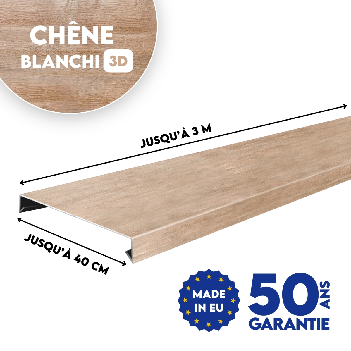 Couvertine Chêne Blanchi 3D