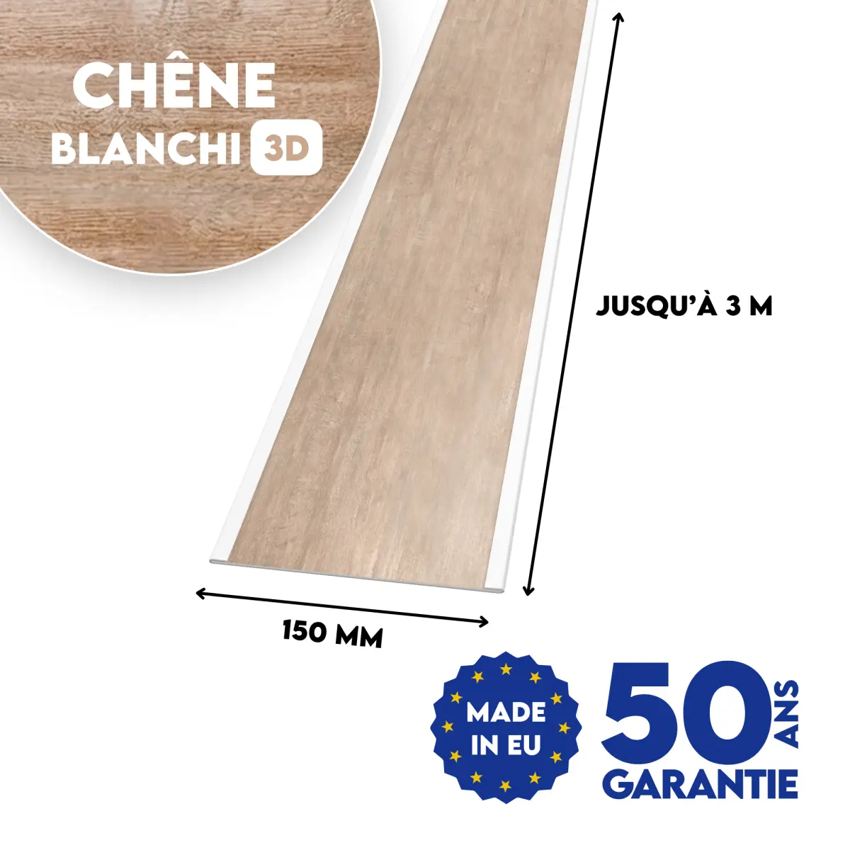 Jonction de tôle plane finition Chêne Blanchi 3D
