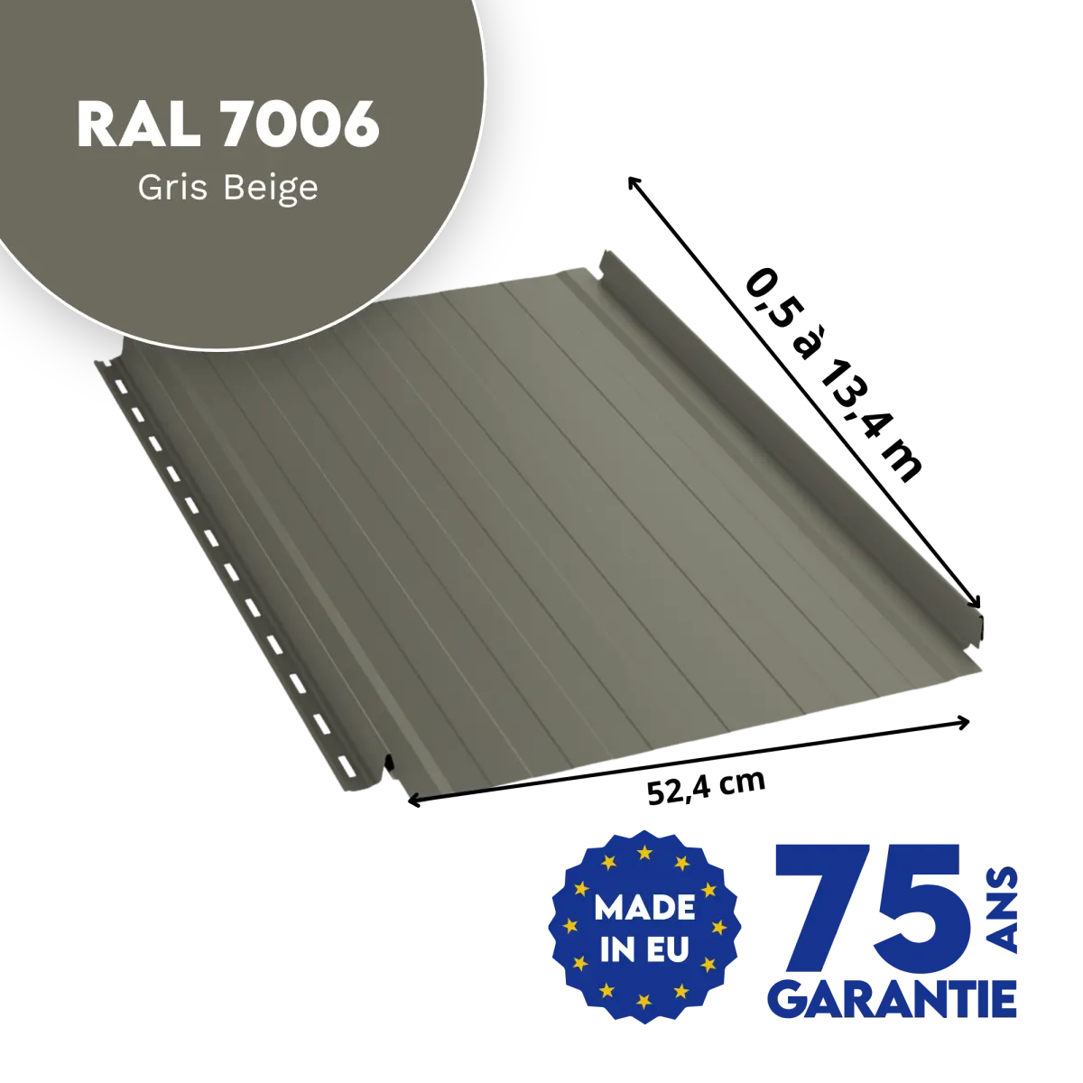 Joint debout Snap Lock ondulé Gris Beige mat