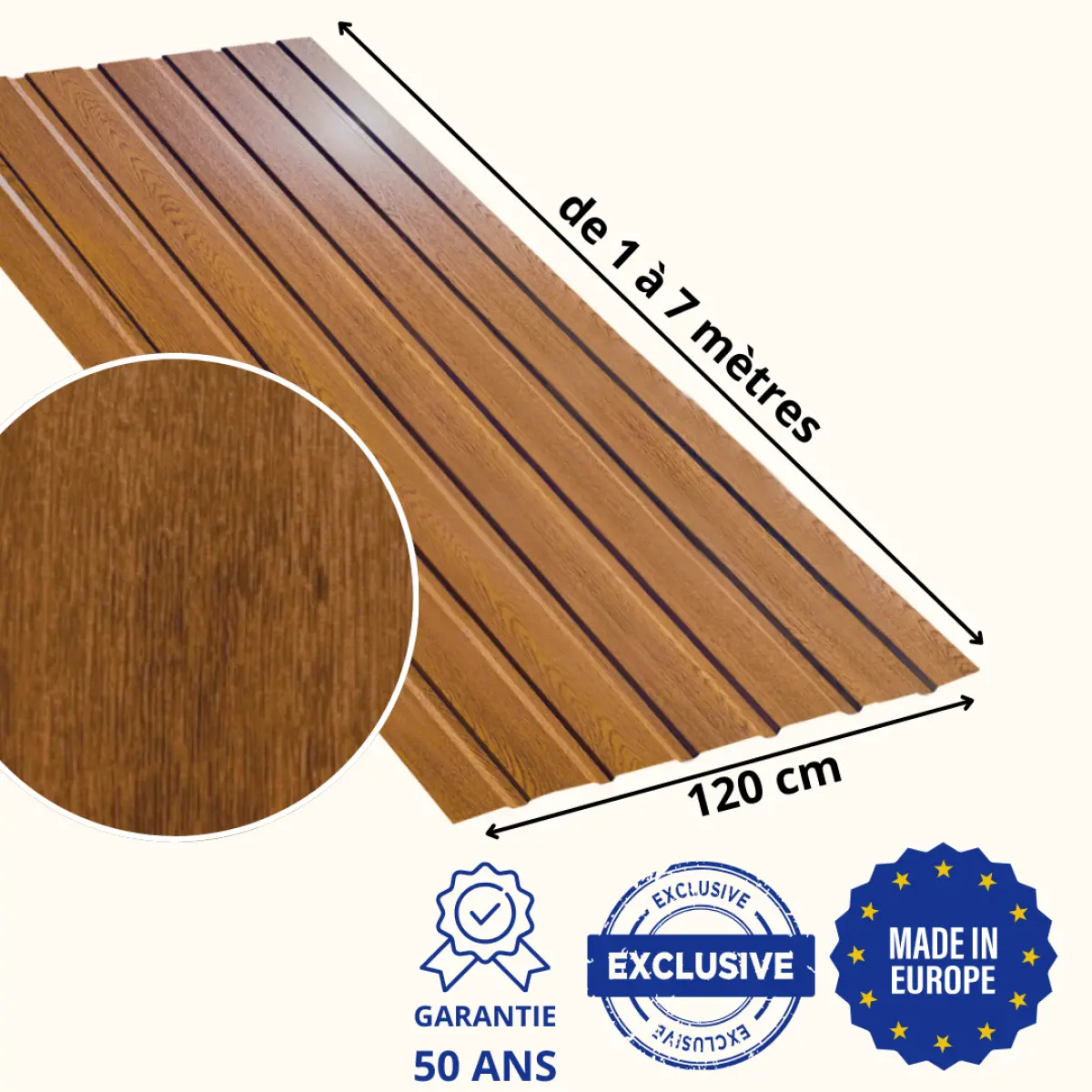Tôle de Bardage Vario Chêne Doré 3D