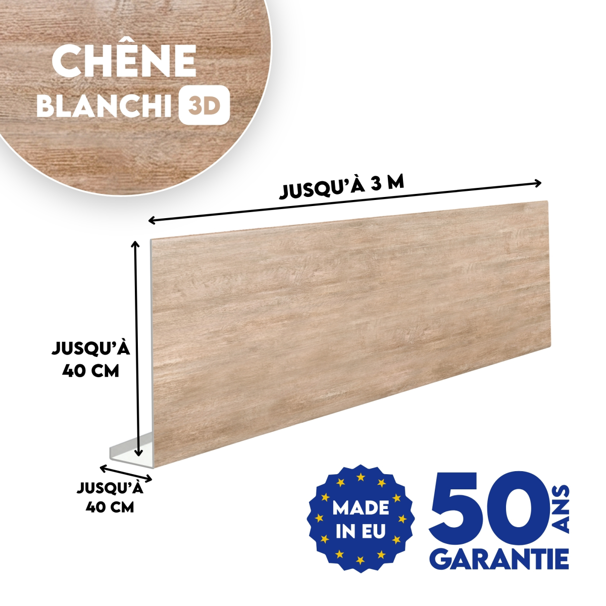 Habillage de bandeau Chêne Blanchi 3D