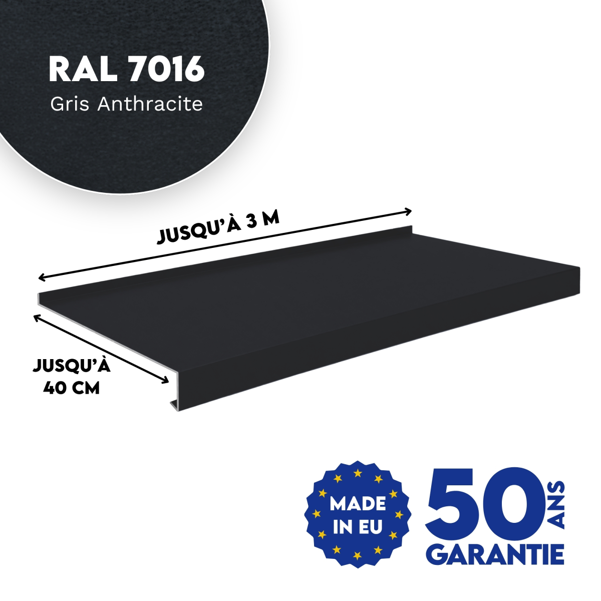 Appui de fenêtre avec rebord Gris Anthracite mat