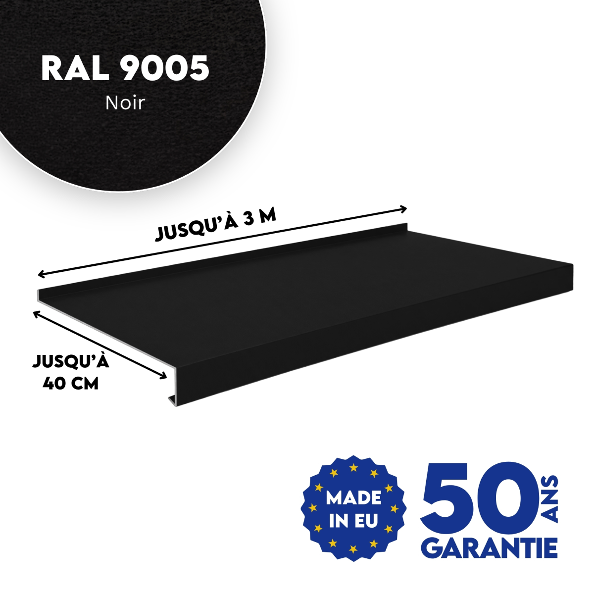 Appui de fenêtre avec rebord Noir mat