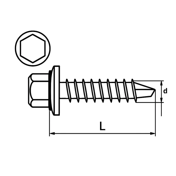 Vis autoperceuses gris graphite à tête hexagonale et rondelle d'étanchéité - 2