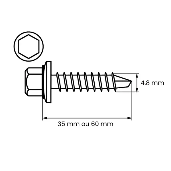 Vis autoperceuses Chêne Clair - tête hexagonale + rondelle d'étanchéité - 2