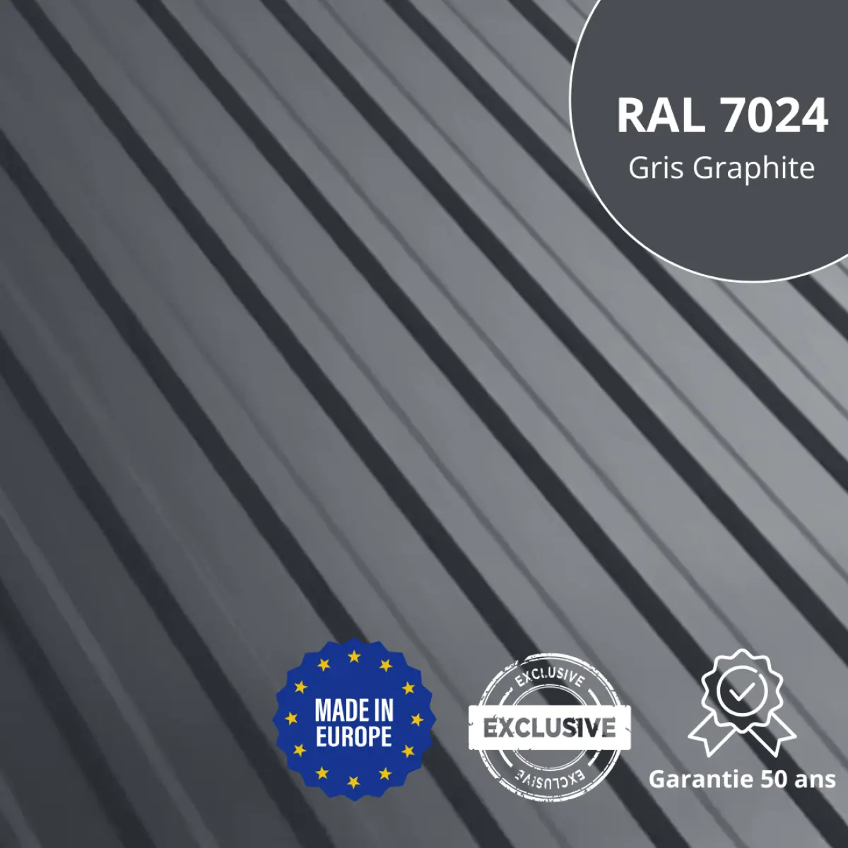 Tôle de bardage bac acier Medio Gris Graphite Mat