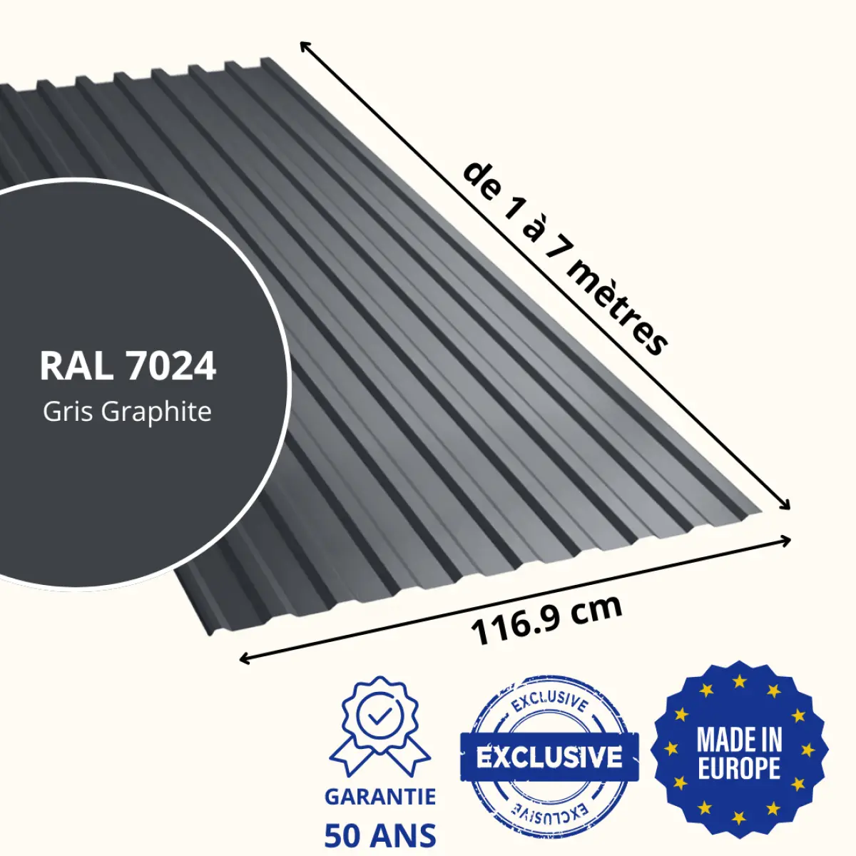 Tôle de bardage bac acier Medio Gris Graphite Mat