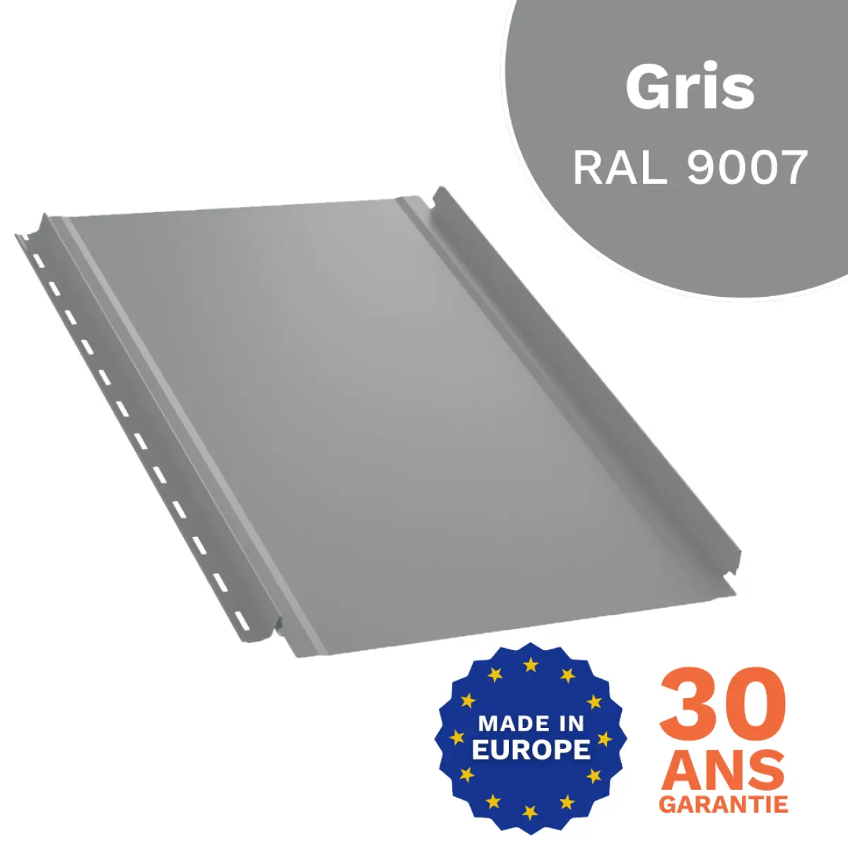 Tôle joint debout lisse Gris brillant