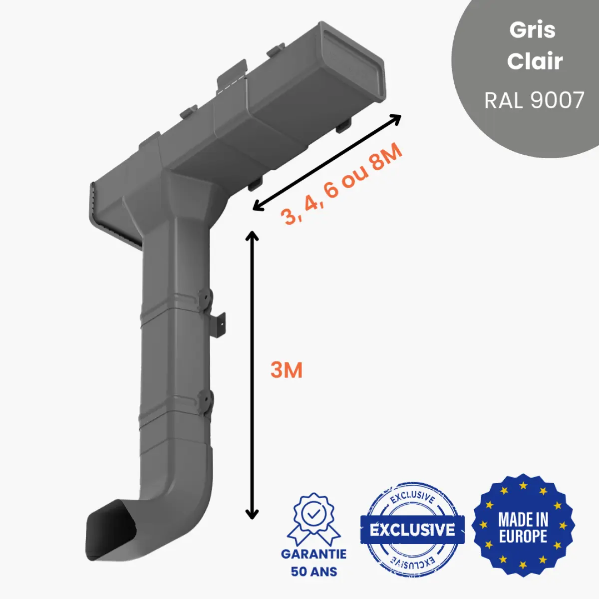 Kit Gouttière Rectangulaire Acier Gris Brillant
