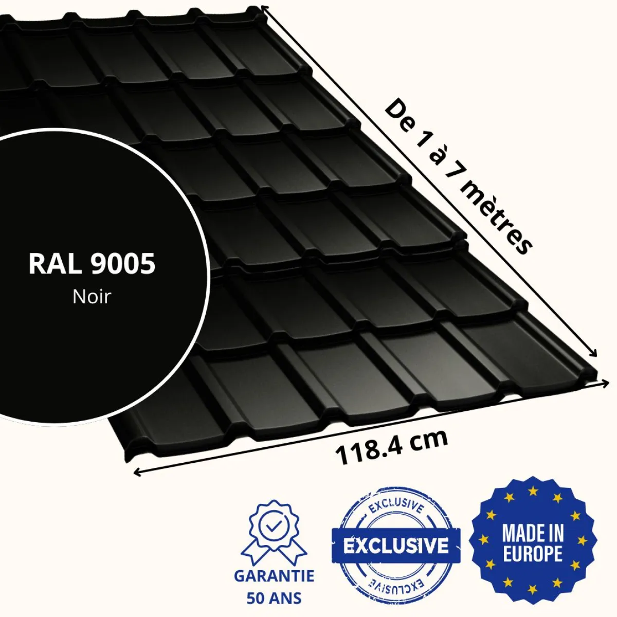 Tôle imitation tuile Allano Noir Mat