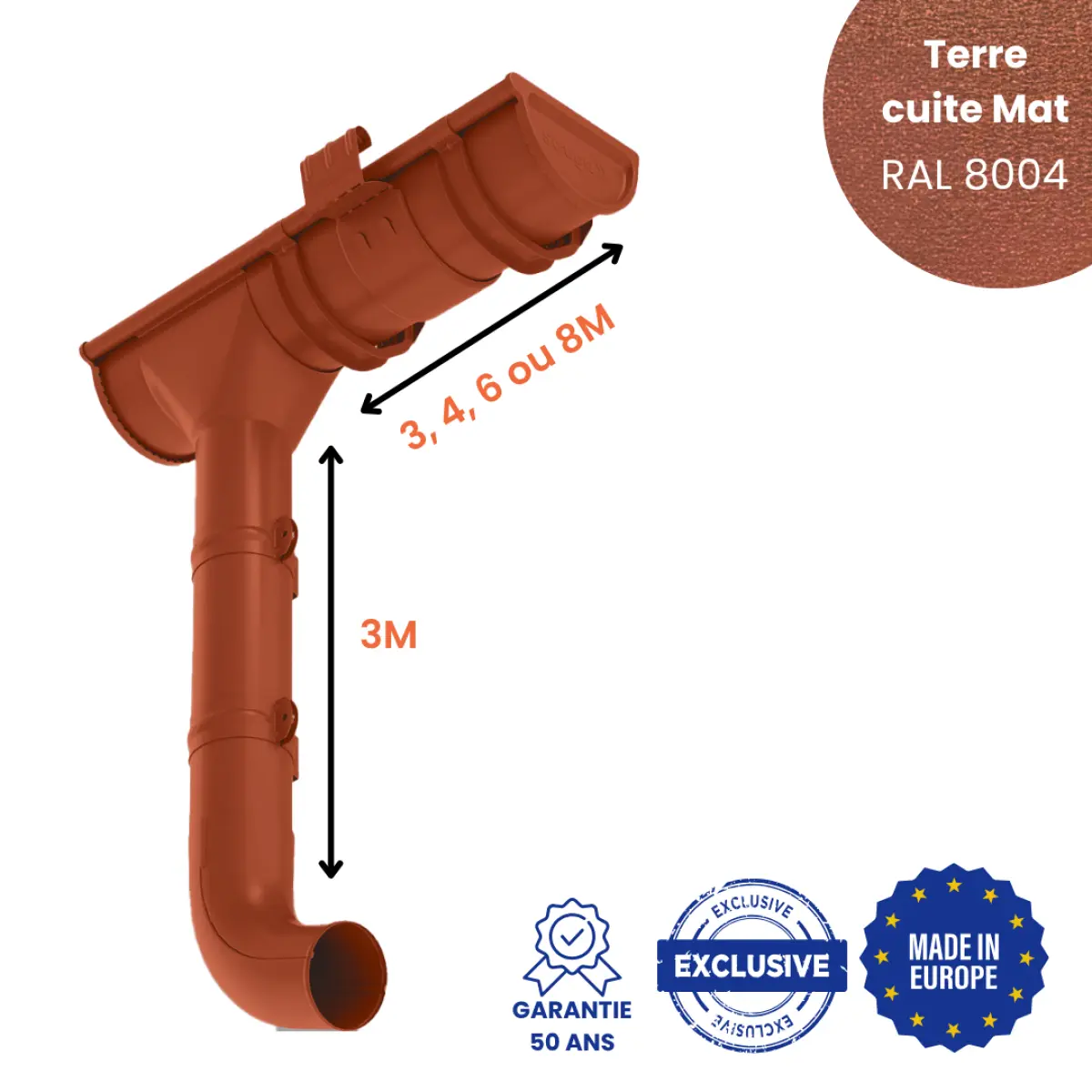 Kit Gouttière Demi-ronde Acier Terre Cuite Mat