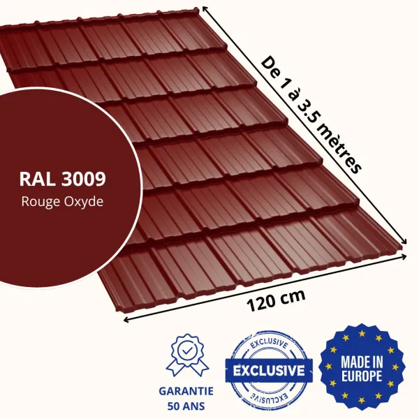 Tôle imitation tuile Horizon Rouge Mat - 2