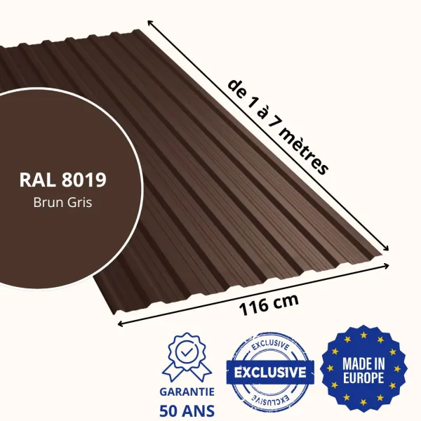 Tôle de toiture Bac Acier Vigo Brun Gris Mat - 2