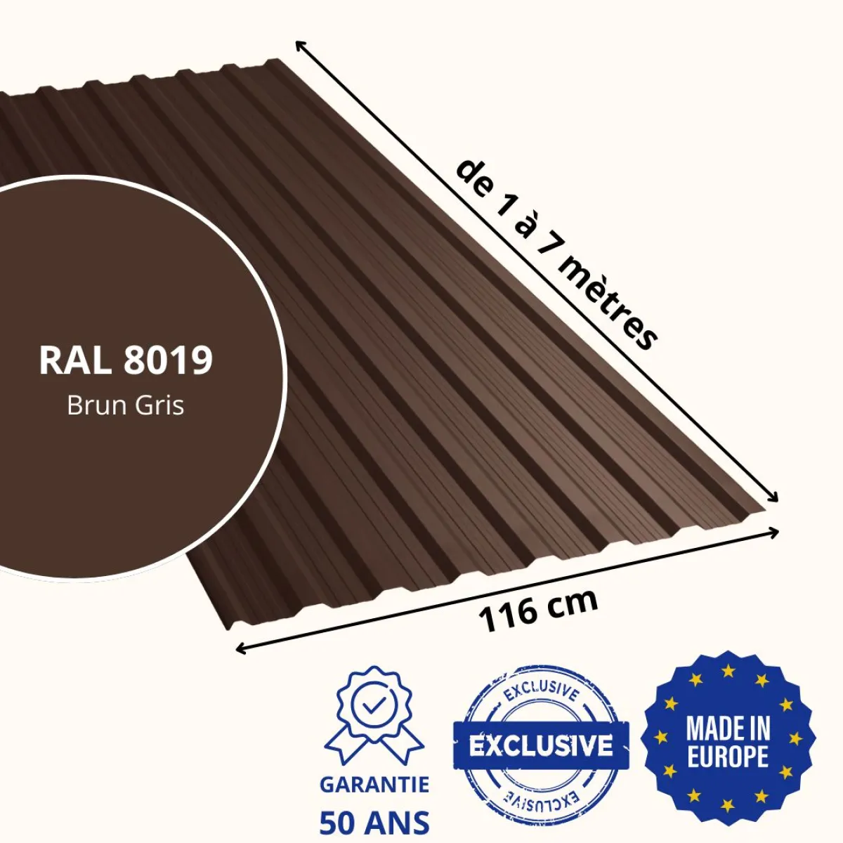 Tôle de toiture Bac Acier Vigo Brun Gris Mat
